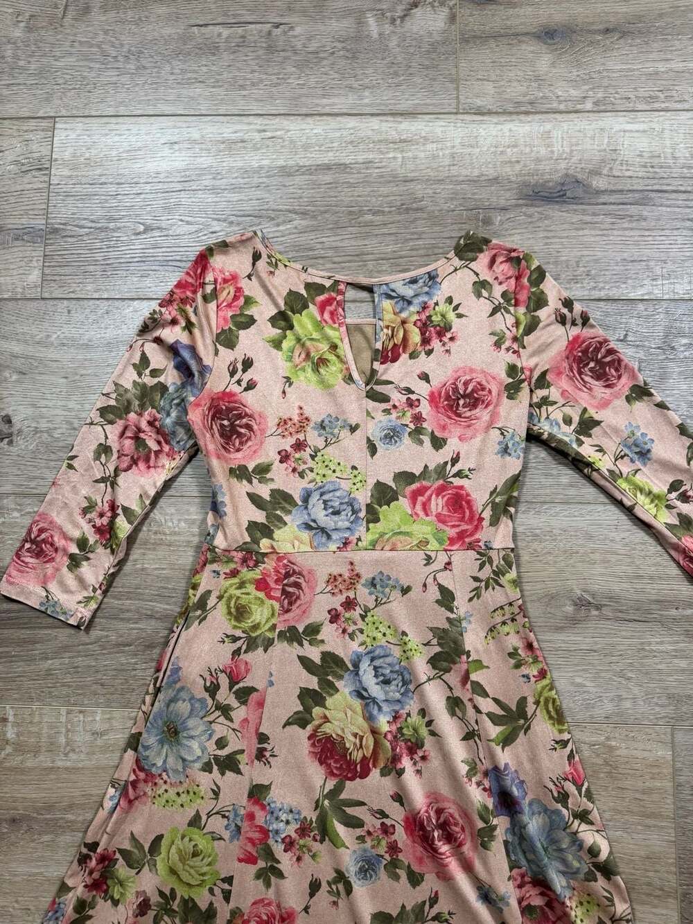 Peach Ice Floral Midi Dress Size S Pink Cottagecore Boho 3/4 Sleeve Maxi - Picture 5 of 14